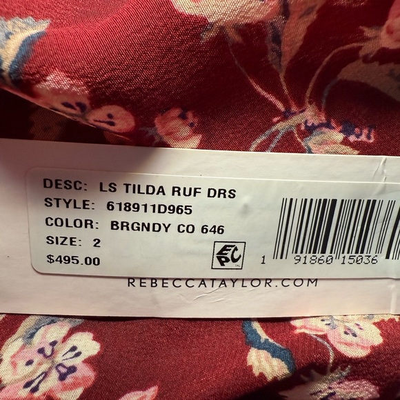 Rebecca Taylor Tilda ruffled floral 100% silk dress size 2 - Picture 7 of 9